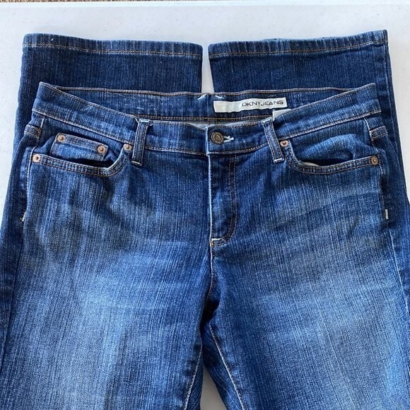 DKNY Ludlow Bootcut Distressed Jeans Stretch Whiskering Faded Mid Rise - Picture 12 of 15